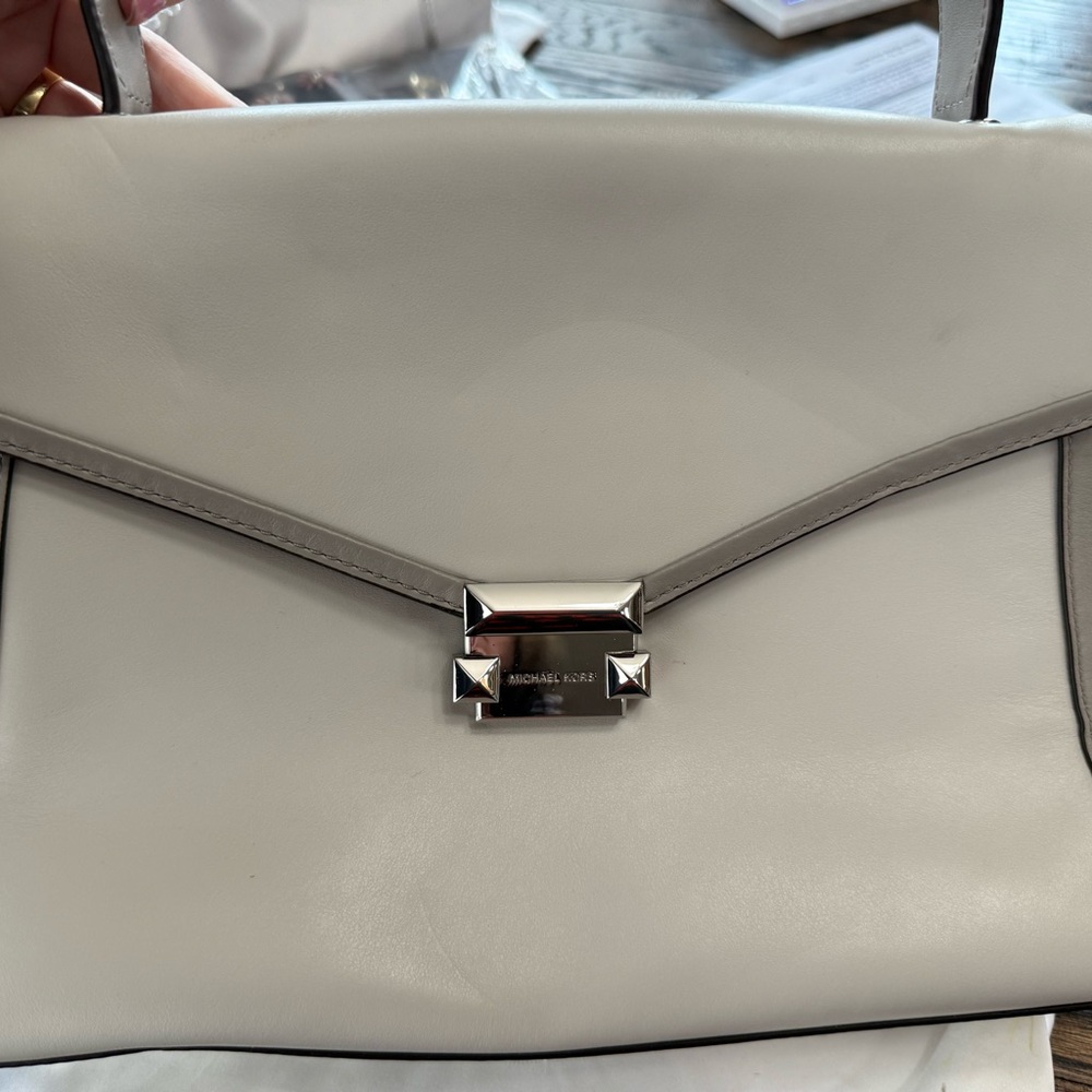 Michael Kors Light Gray Shoulder Bag with Silver Accents